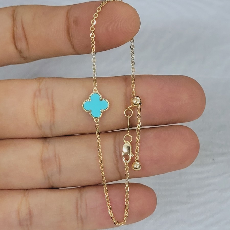 gelang trixie model serut clover warna hijau emas 70% 700 70 % 16k