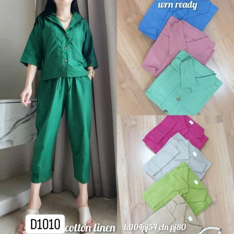 Setelan wanita linen celana panjang kantong linen D1010