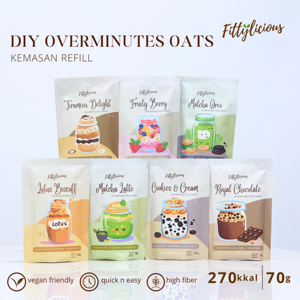 

Fittylicious DIY Overminutes Oats Refill / Oatmeal / Sereal Oat 70G / Overnight Oats / Oats