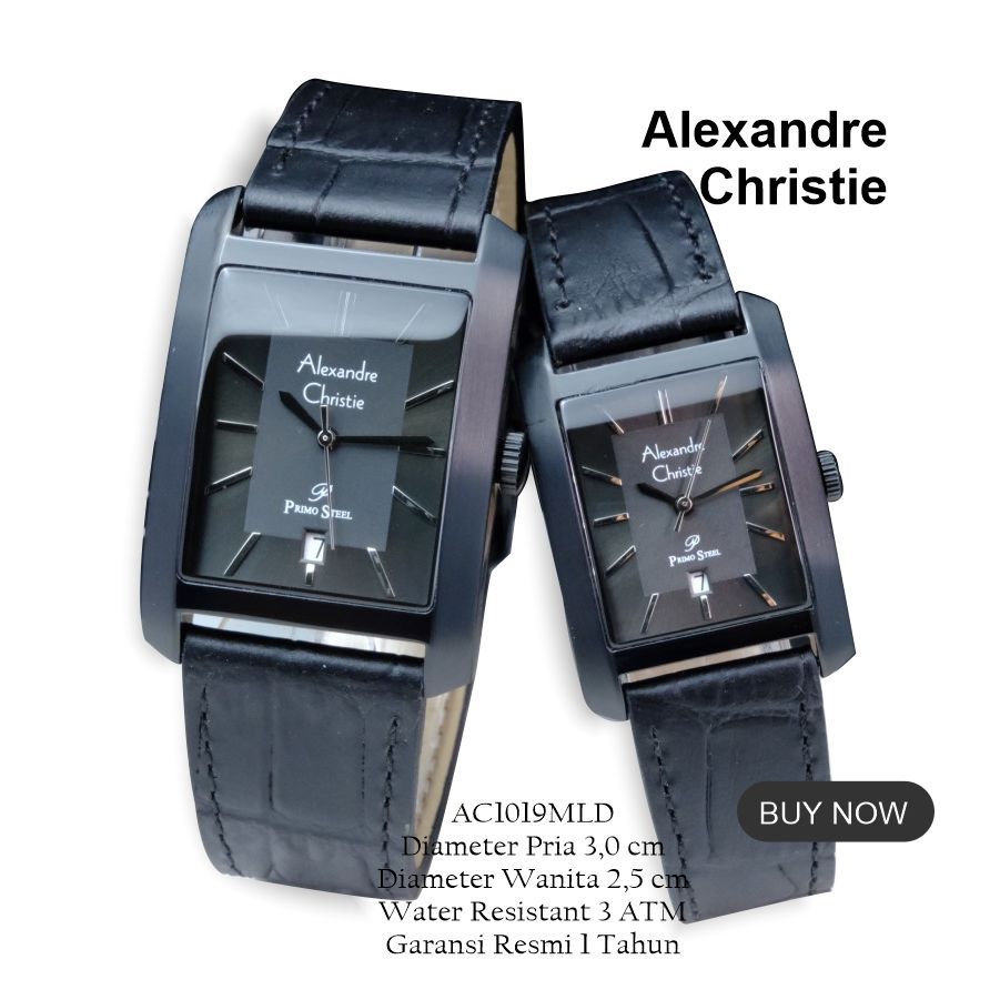 ORIGINAL Jam tangan couple Alexandre Christie AC1019 / AC 1019 Garansi 1 Thn, model kotak tali kulit