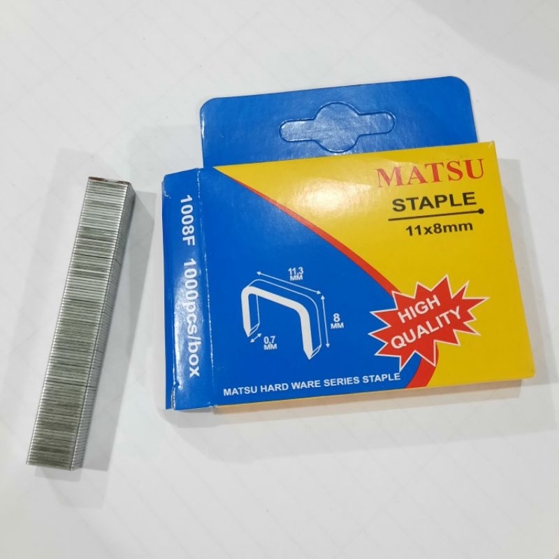 

Isi Staples 11 x 8 mm merk Matsu 1000 pcs / 1008F /isi stapler / isi steker