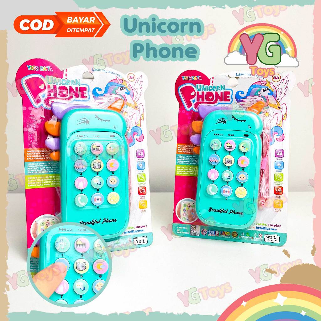 YGtoys Mainan Musik Hp Anak Telepon Musik Karakter Unicorn