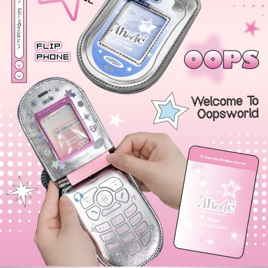 

Rosyposy Flip Phone Pickup Case Silver Leather Display Photocard Protective Case Student Star-Chaser Card Birthday Gift