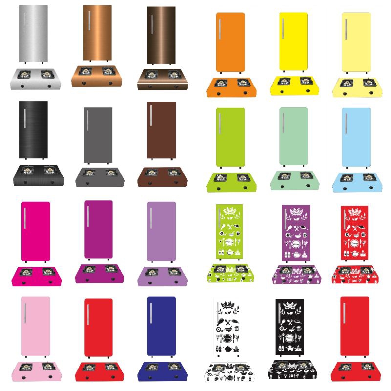 WALLPAPER STIKER KULKAS  1 PINTU DAN KOMPOR WARNA POLOS