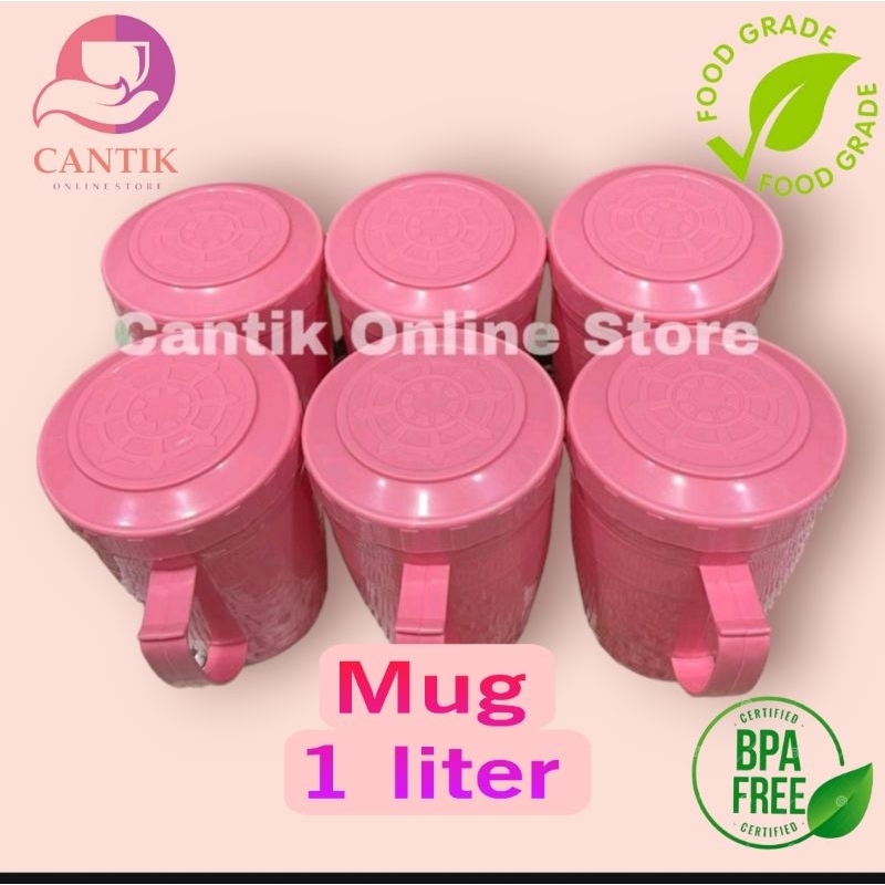 Mug Tutup/Gelas Jumbo/Gelas Tutup plastik Estetik 1 liter BPA Free