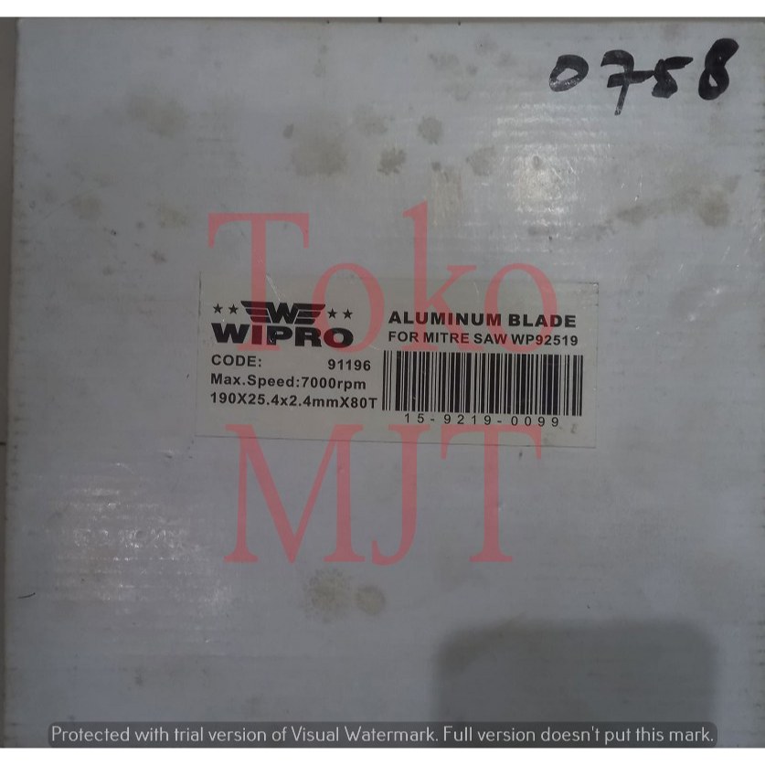 Circular Saw Blade Aluminium TH3 7,5 Inch x 80T CSA0758 WIPRO