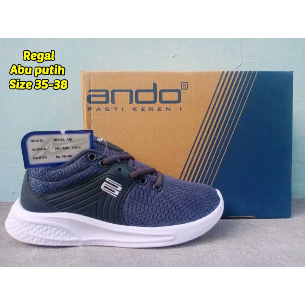 Sepatu sneakers anak laki-laki Ando regal abu size 35-38- sepatu sport anak laki-laki keren murah- s