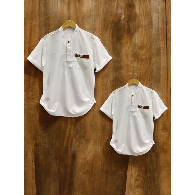 BEST SELLER SALE KURTA COUPLE AYAH ANAK POLOS WARNA PUTIH LENGAN PENDEK PREMIUM QUALITY TERBARU—Baju