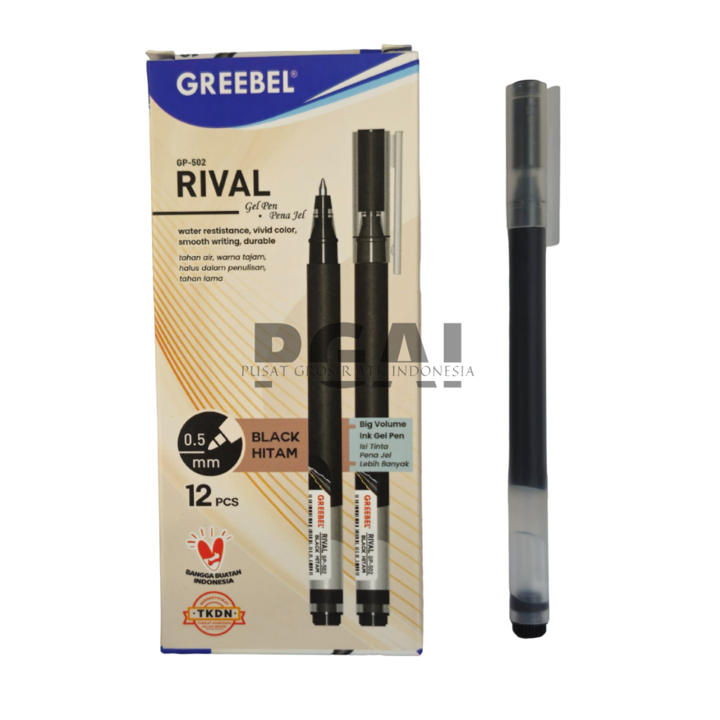 

BOLPOIN PULPEN GEL PEN PENA JEL GREEBEL RIVAL GP-502 TINTA HITAM 1 PACK ISI 12 PCS STATIONERY