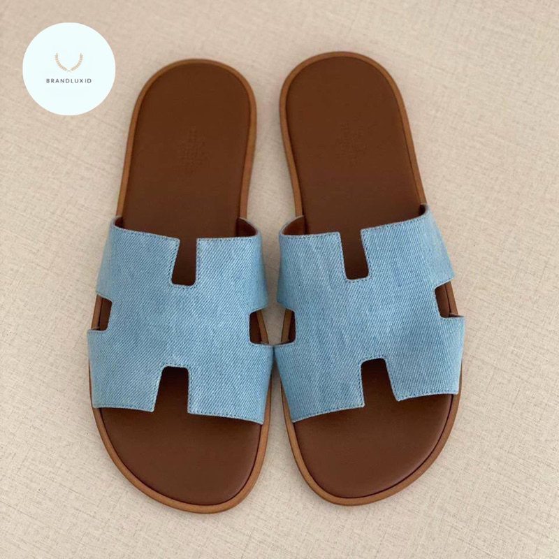 H Sandal Slides Men Izmir Denim Blue Jeans Clair & Vert Fonce Epsom