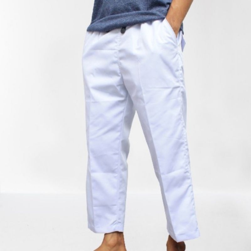 Celana sirwal pria putih polos katun drill premium celana sirwal pangsi pria haji dan umroh celana s