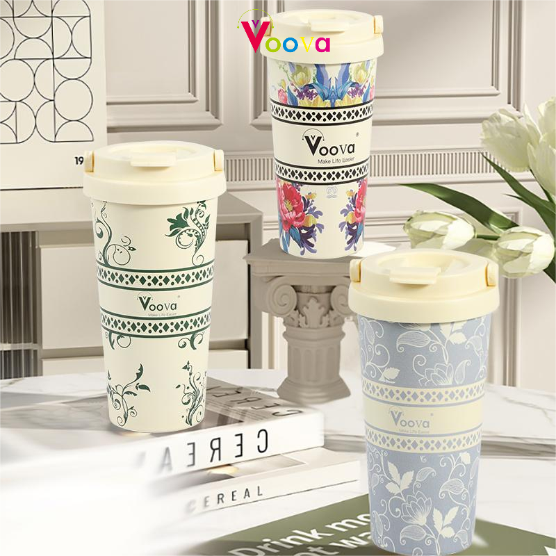 VOOVA 500ML Tumbler Floral/ Coffee Cup/ Tumbler Kopi/ Termos Cup/ Tumbler Minum Aesthetic/ Cooler St