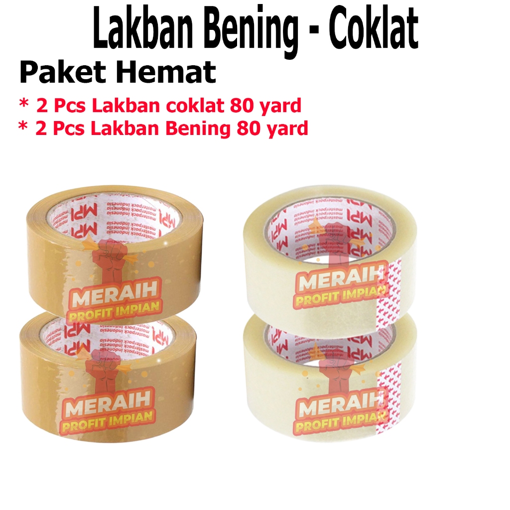 

2 PCS Lakban Coklat + 2 PCS Lakban Bening UK 45 mm x 80 Yard / Lakban Packing - Daya Rekat Kuat Dan Tidak Mudah Putus