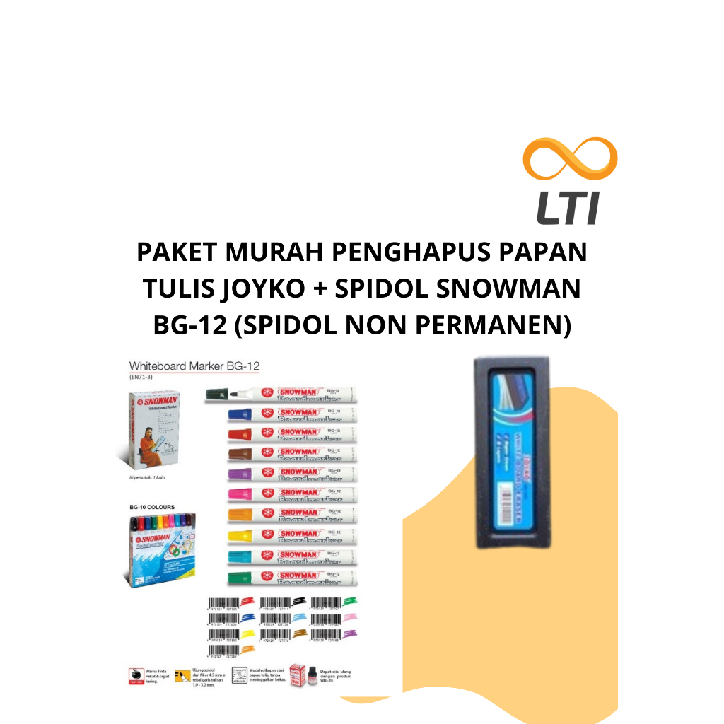 

PAKET MURAH PENGHAPUS PAPAN TULIS JOYKO + SPIDOL SNOWMAN BG-12 (SPIDOL NON PERMANEN)