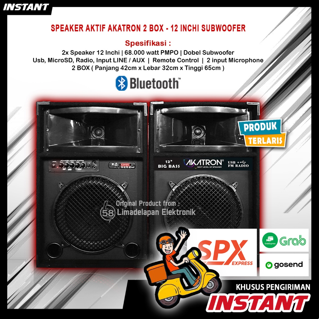 KHUSUS INSTANT - AKATRON SPEAKER AKTIF 12 INCH INCHI DOUBLE SUBWOOFER + BLUETOOTH DAPAT 2BOX 1285