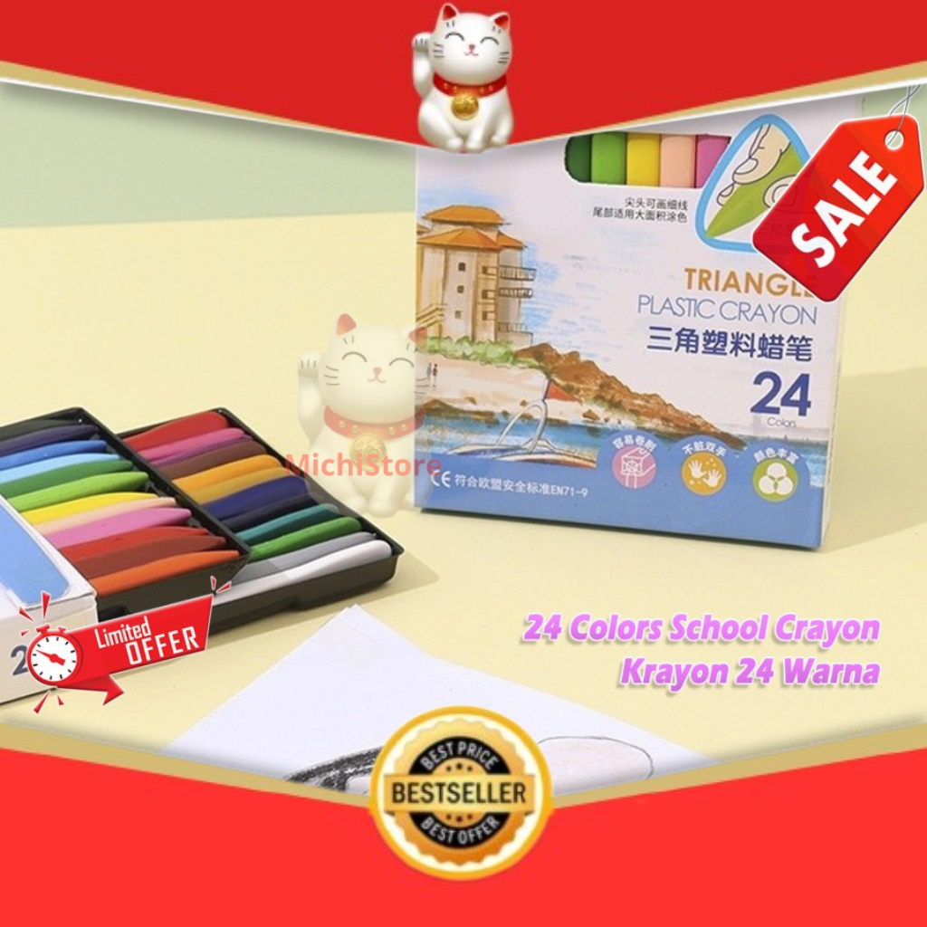 

MU - 0858 24 Colors School Crayon/Krayon 24 Warna - Plastic Crayon Triangle