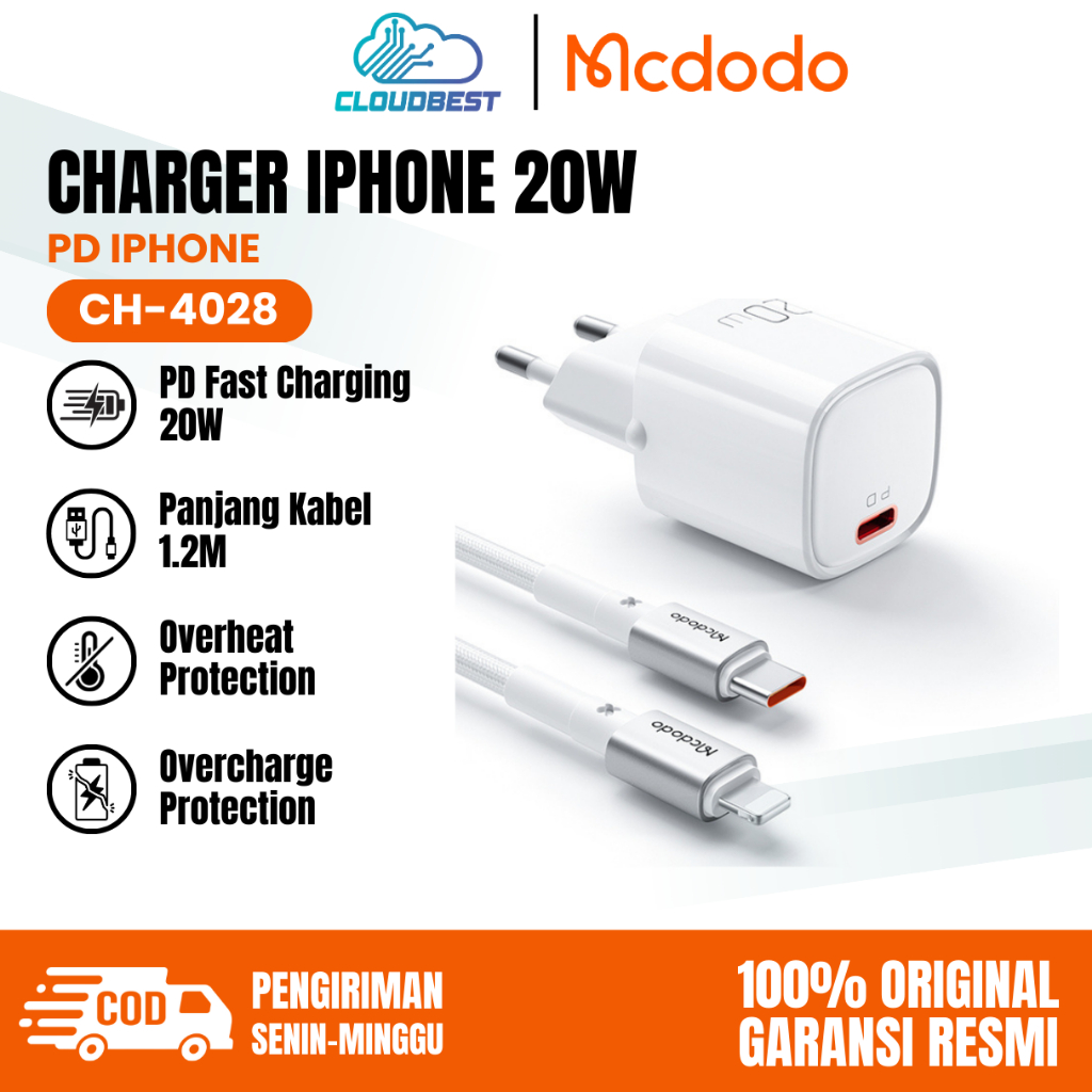 Mcdodo Charger iphone Fast Charging 20W Untuk iphone XR 11 12 13 14