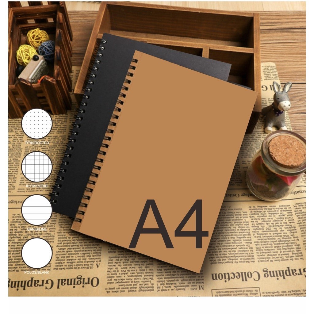 

NOTEBOOK JURNAL A4 BOOKPAPER - GRID - KOTAK2 - DOTTED - TITIK2 - BLANK - GARIS - SKETCH BOOK POLOS MURAH