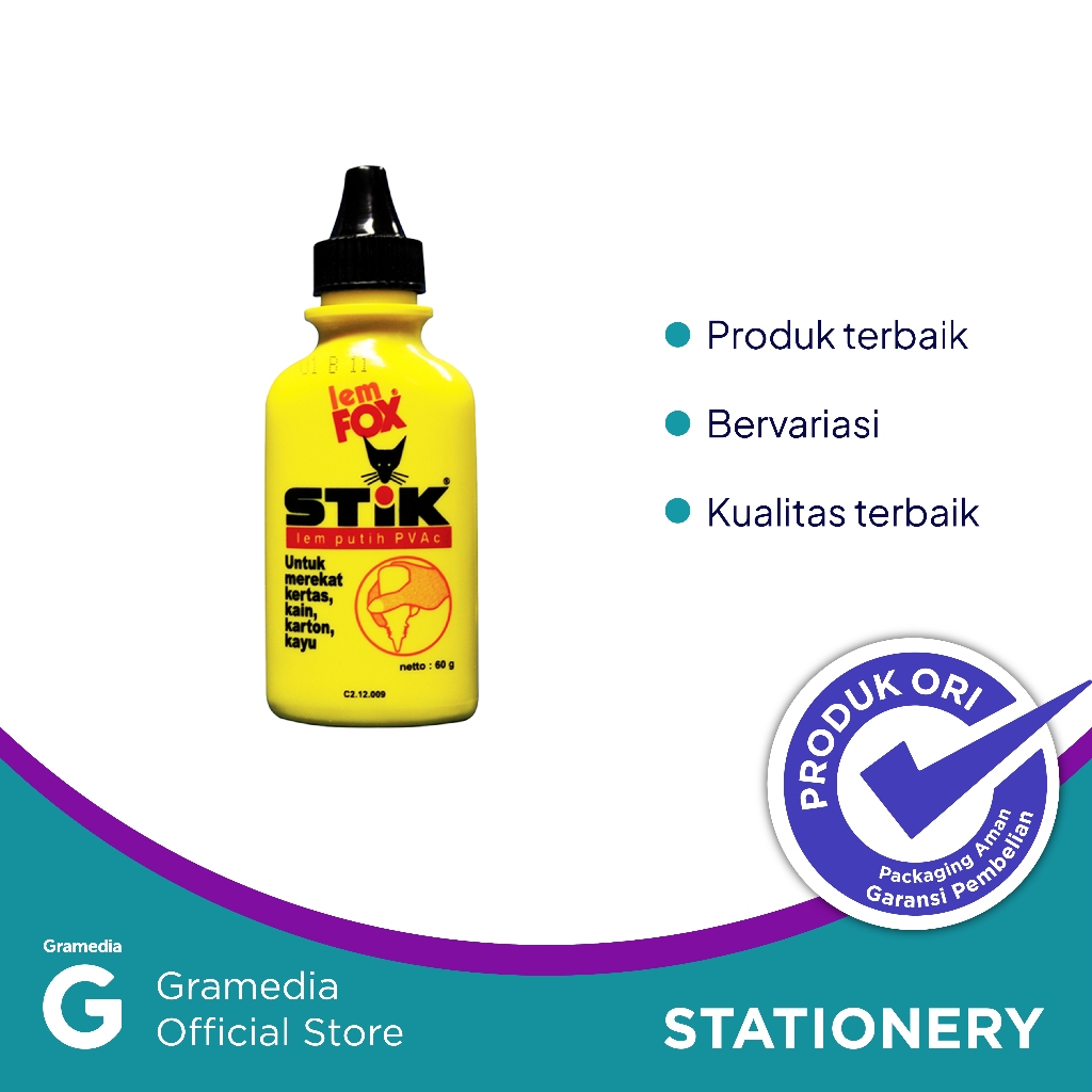 

Gramedia Makassar - Lem Fox Stik - Lem Putih PVAc 60 Gram