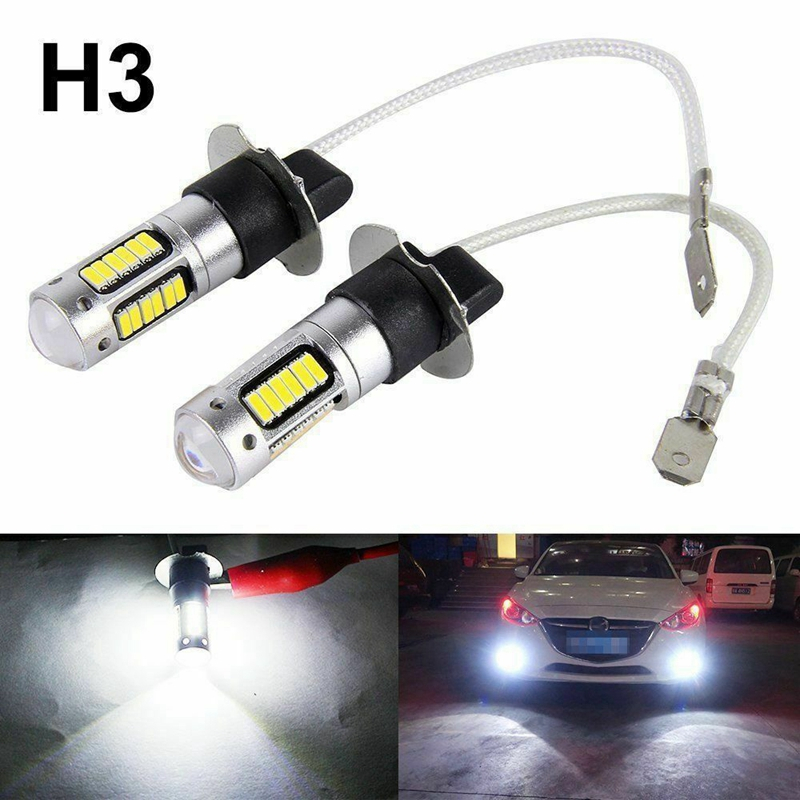 EL 2 Buah Lampu 30 LED Putih H3 untuk Fog lamp Mobil Lampu Depan 12V Anti Kabut Untuk Mobil Kuning