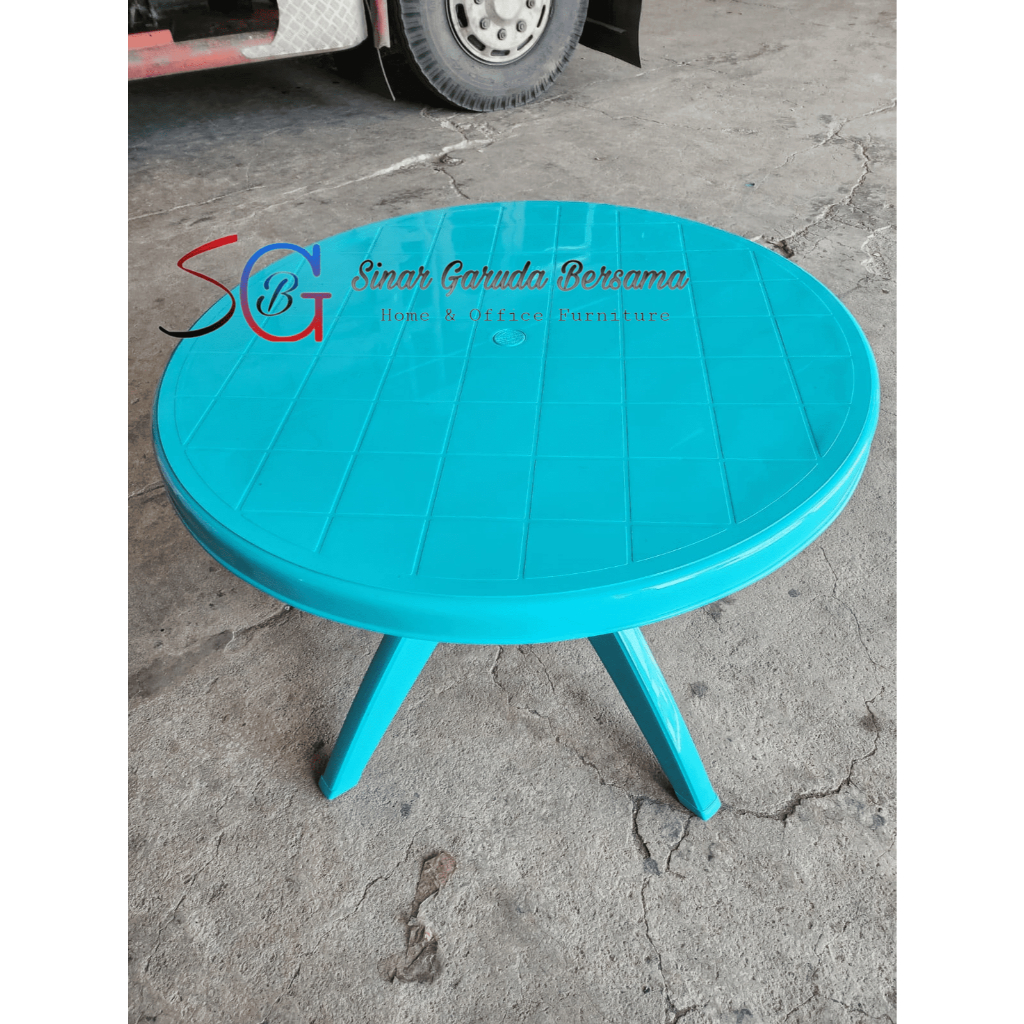 [MEJA SAJA] MEJA BULAT PLASTIK BISA LETAK PAYUNG MEJA COCOK UNTUK PANTAI
