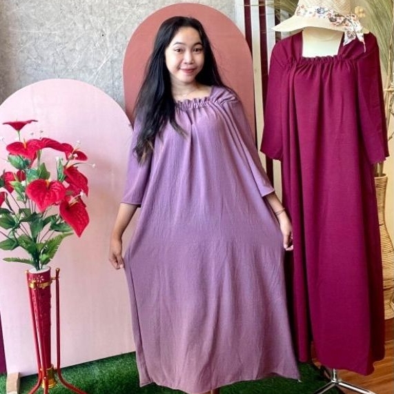 DASTER PAULA POLOS Crinkle Airflow Tebal Dress Gamis Daster Crinkle Adem Jumbo Cantik Tidak Terawang