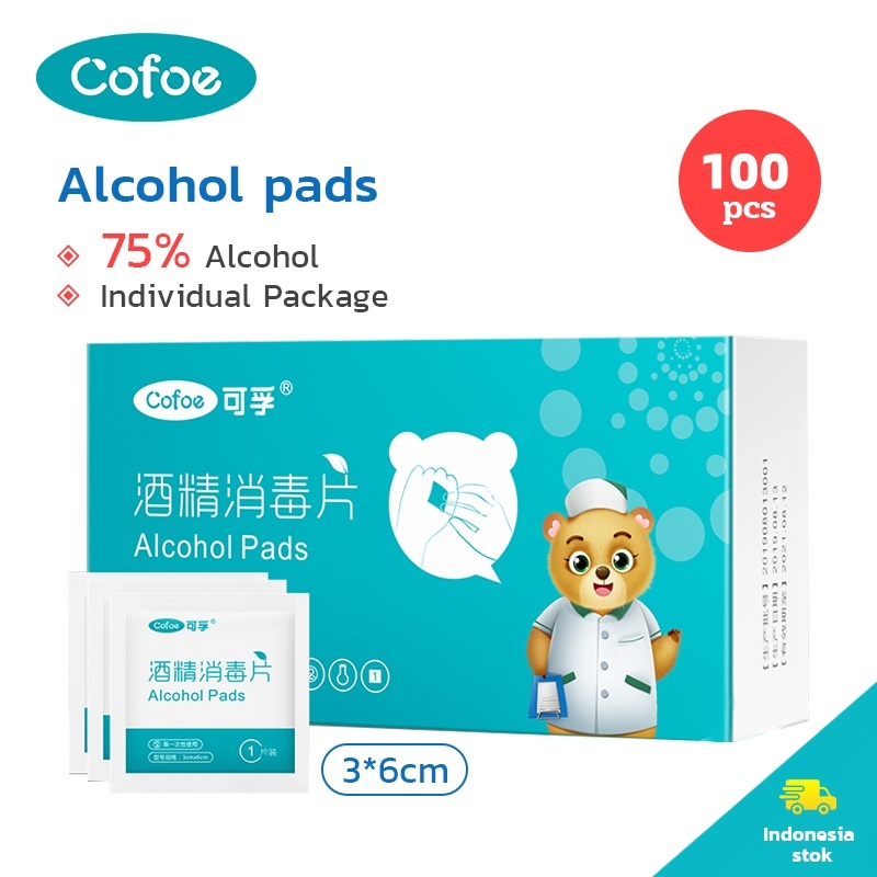 Indonesia Stok Cofoe 75% Alcohol Wipes Alkohol Pads Alcohol Swab Isi 200pcs Dengan Paket Individu