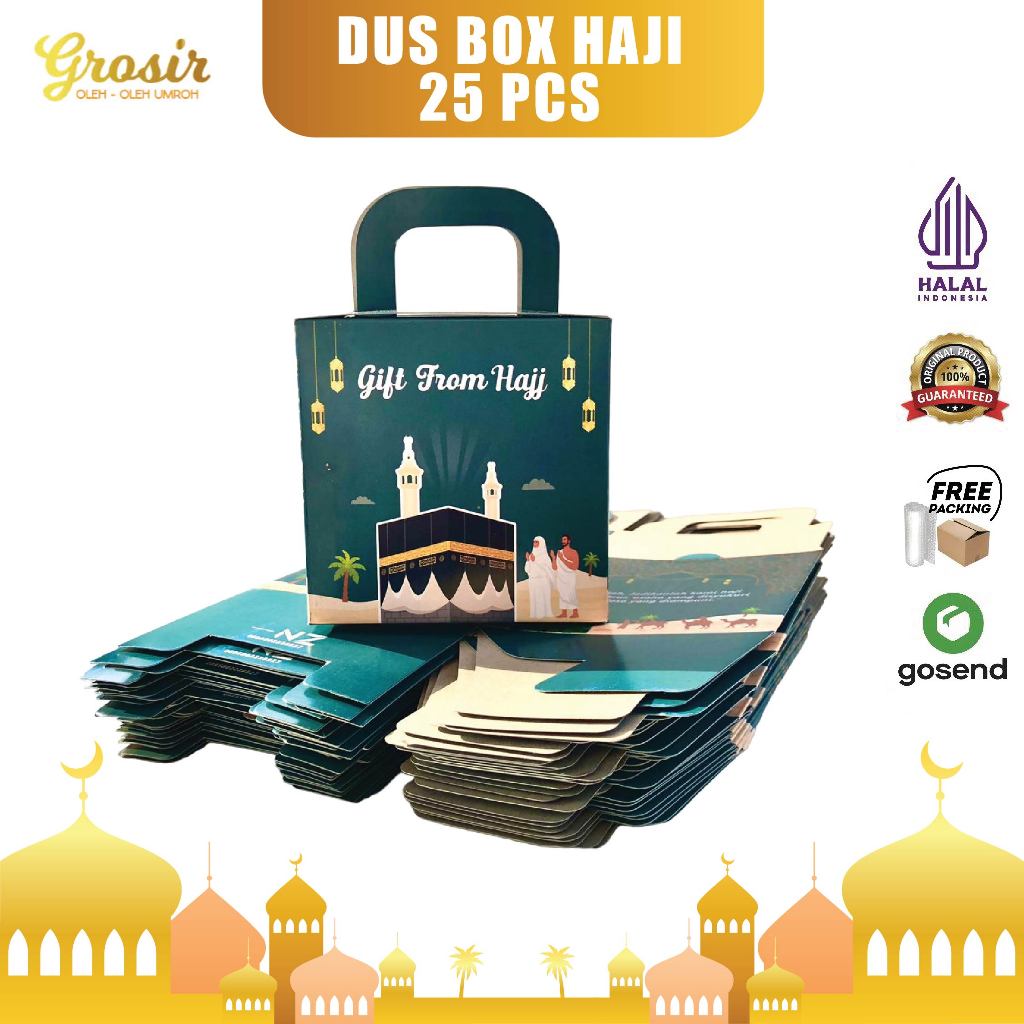 

Dus Kotak Kemasan Oleh-Oleh Haji Terbaru isi 25pcs Tali jinjing teng tang kabah Premium