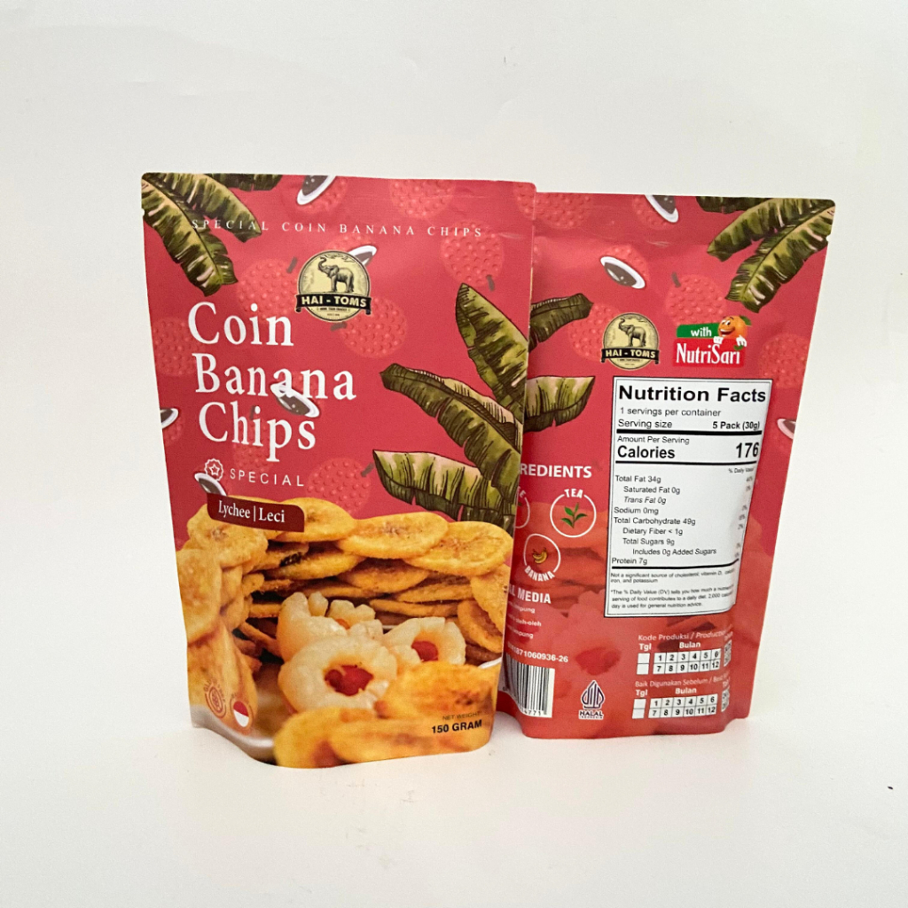 

Hai Toms Coin Banana Chips Lychee Keripik Pisang rasa Leci 150 gram