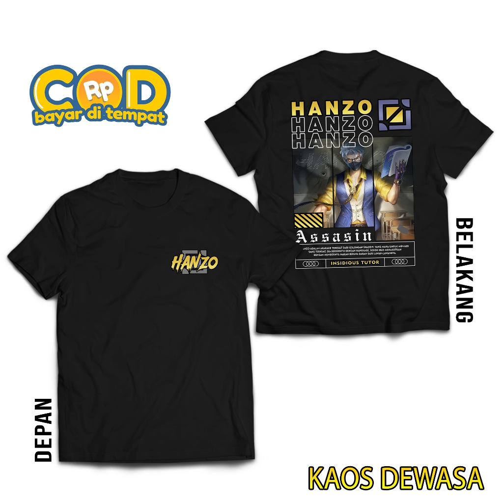 HOSINSHOP KAOS MOBILE LEGEND HANZO INSIDIOUS TUTOR - KAOS HANZO ASSASIN - KAOS ML VIRAL - T-SHIRT PR