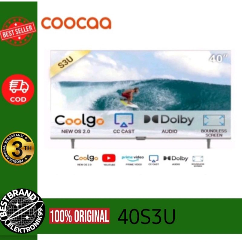 COOCAA 40S3U LED TV 40 INCHI SMART TV DIGITAL BEZEL LESS DOLBY DIGITAL