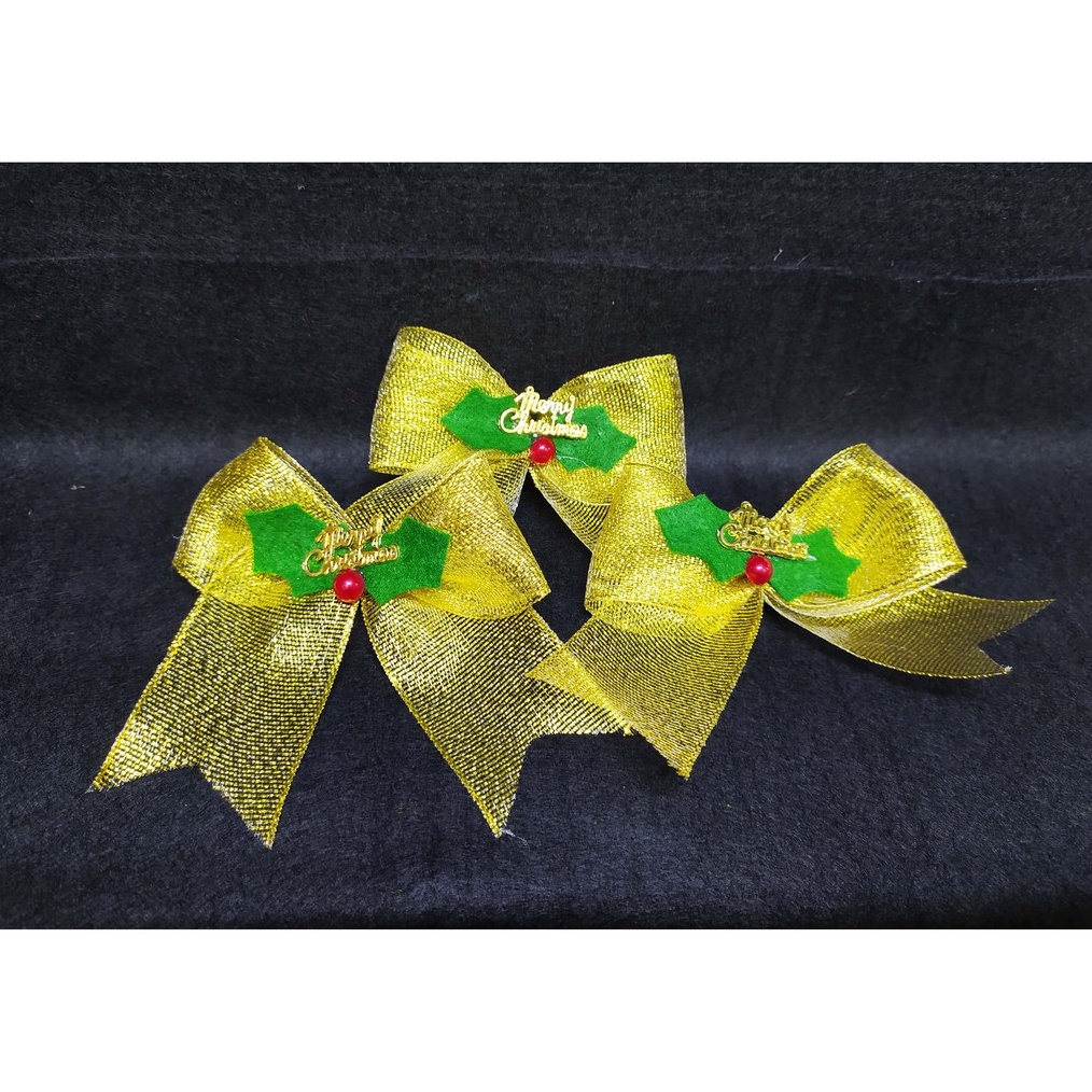 

GROSIR 3 pcs ACC Natal Pita Bow Emas Hampers Kado Hiasan Hantaran Hiasan