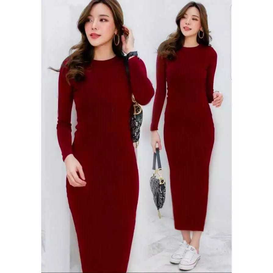 Dress Lexy Rajut Tebal Lengan Panjang Korean Style Slim Fit