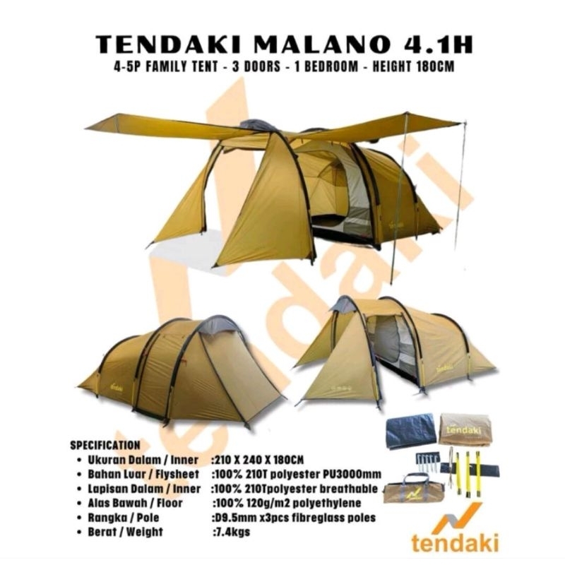 Malano 4.1H Tenda Camping Keluarga Kapasitas 5-6 Orang