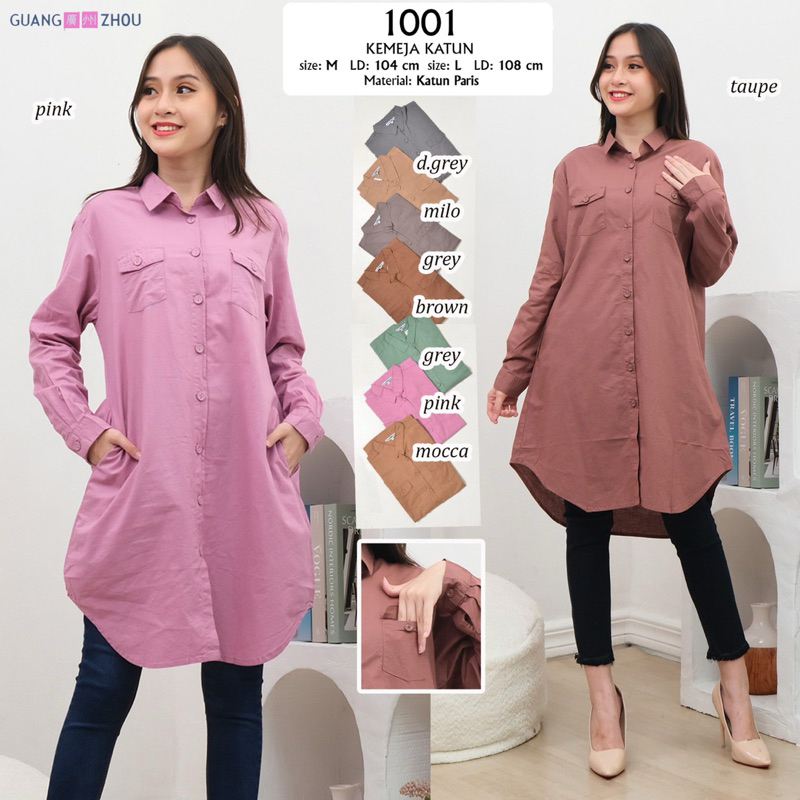 TUNIK WANITA POLOS // MODEL KANCING FULL KERAH KEMEJA // M-L // BRAND GUANGZHOU FASHION