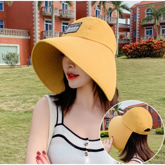Topi Pantai Lebar Wanita Anti UV Topi Golf Wanita Kuning
