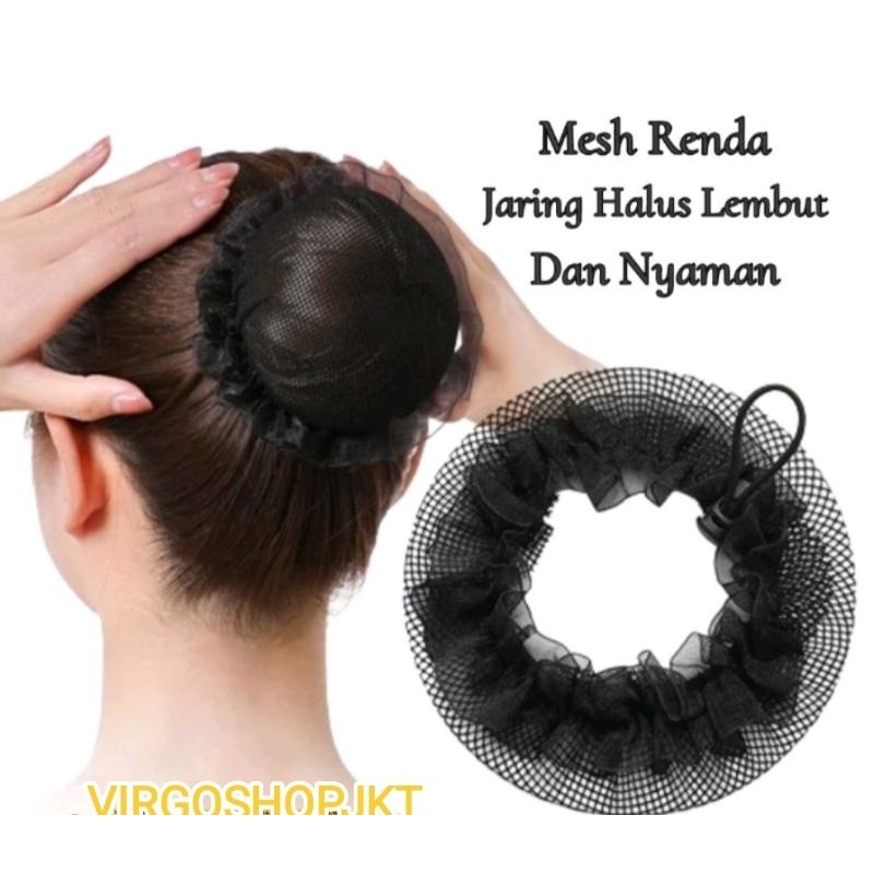 Harnet Ballerina Bun/Harnet Pembungkus Sanggul/Harnet tebal Ikat  Karet Rambut Jaring Polos Virgo