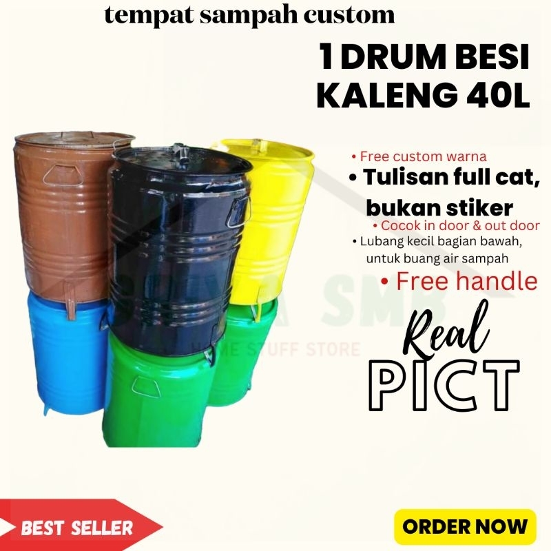 Tempat Sampah Drum Besi Besar 40L Bakar / Pot Tong Besi Praktis Murah