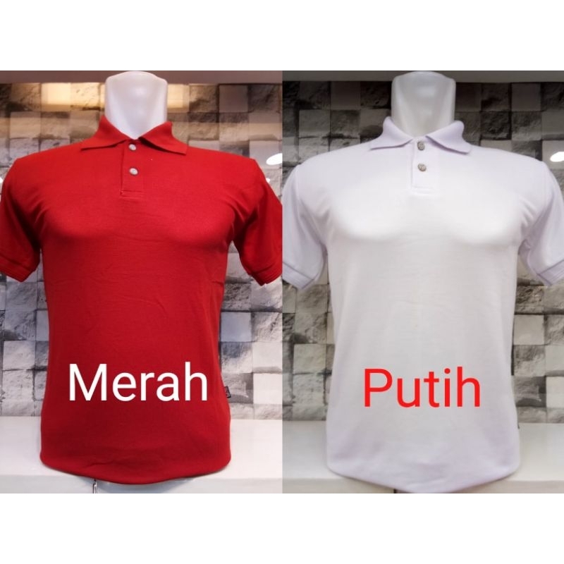 Kaos kerah polos pendek merah putih merk LJ92