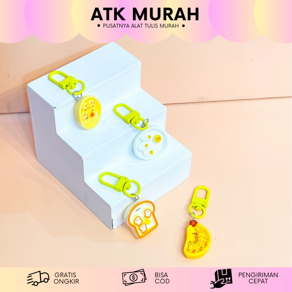 

GANCI GK-1405 RESIN BREAKFAST TELUR ROTI PISANG KEYCHAIN KEYRING ROTI TELUR KUNING LUCU HIASAN TAS FASHION TERJANGKAU