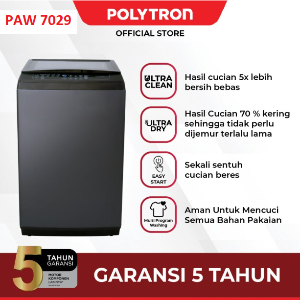 MESIN CUCI POLYTRON 9029 ZEROMATIC 9KG - TOP LOADING 9029Y