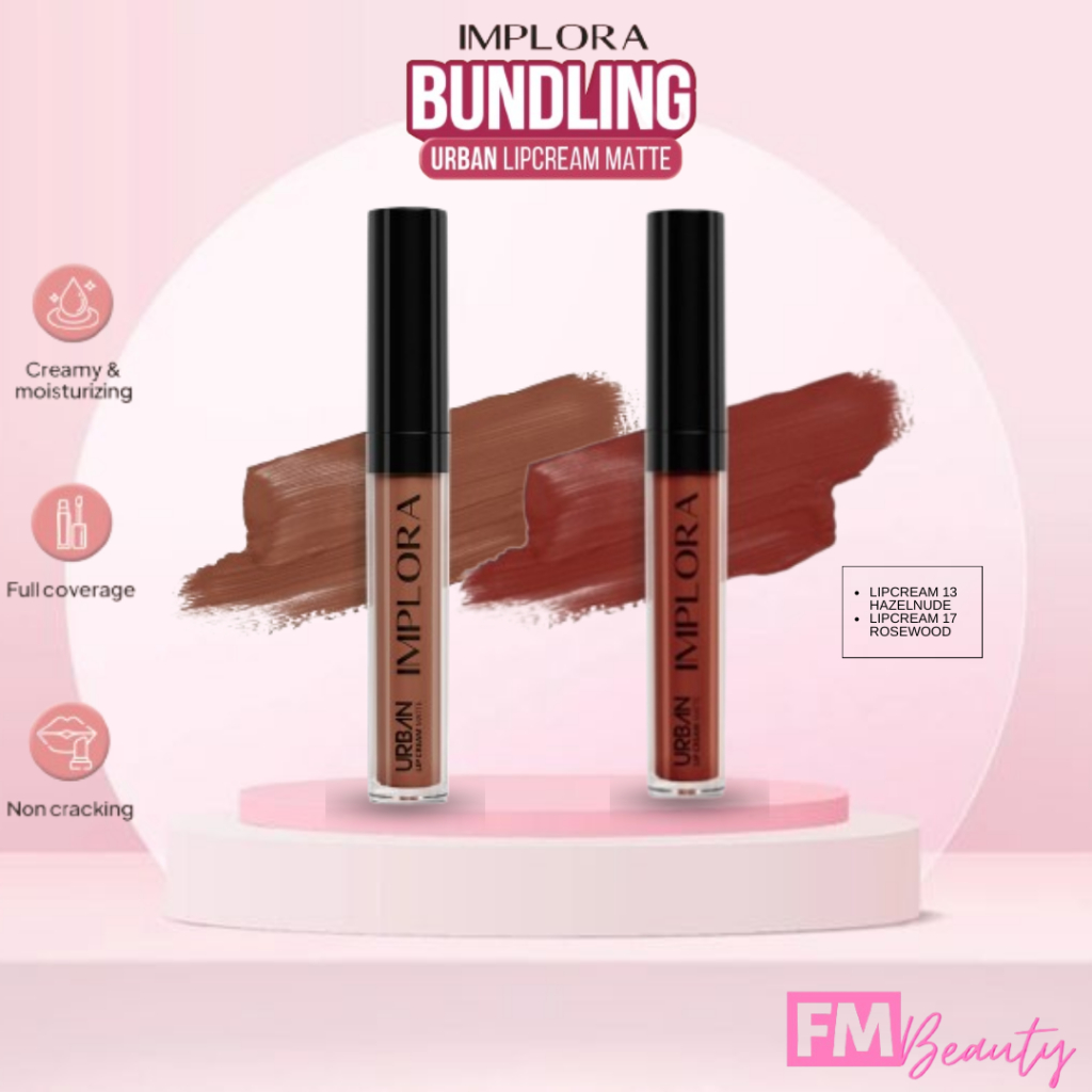 BISA COD Implora 13 Hazelnude + 19 Carolina Paket 1 Set Ombre Urban Lipcream Matte Implora