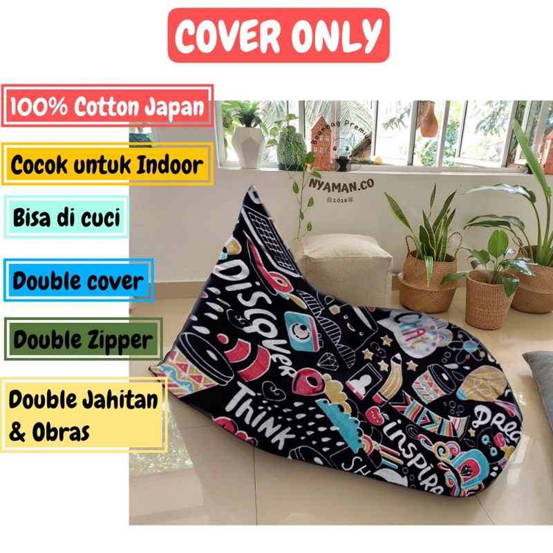 NYaman.co - COVER ONLY Kursi santai Beanbag dewasa 100% Cotton Motif - SIZE DEWASA / bean bag Jumbo 
