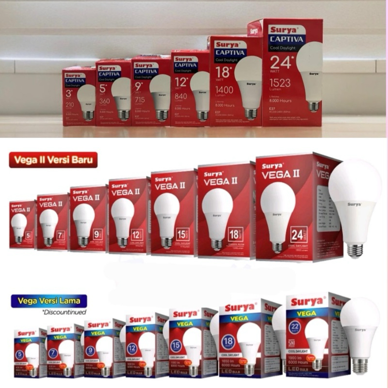 SURYA VEGA / SURYA CAPTIVA LAMPU LED BOHLAM BULB MURAH TERANG 3W 5W 7W 9W 12W 15W 18W GARANSI 1 TAHU