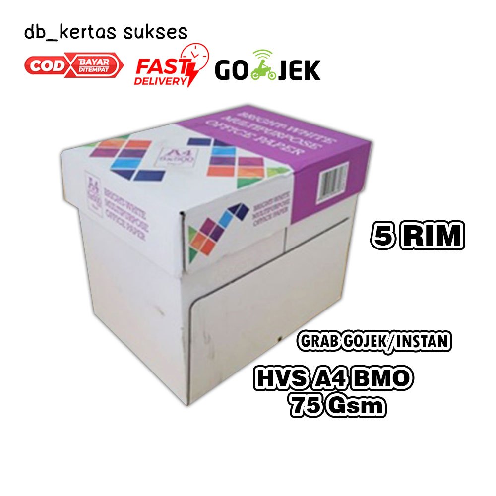 

Kertas HVS A4 Merk BMO 5 rim (2.500 lembar), Kertas Putih Bersih