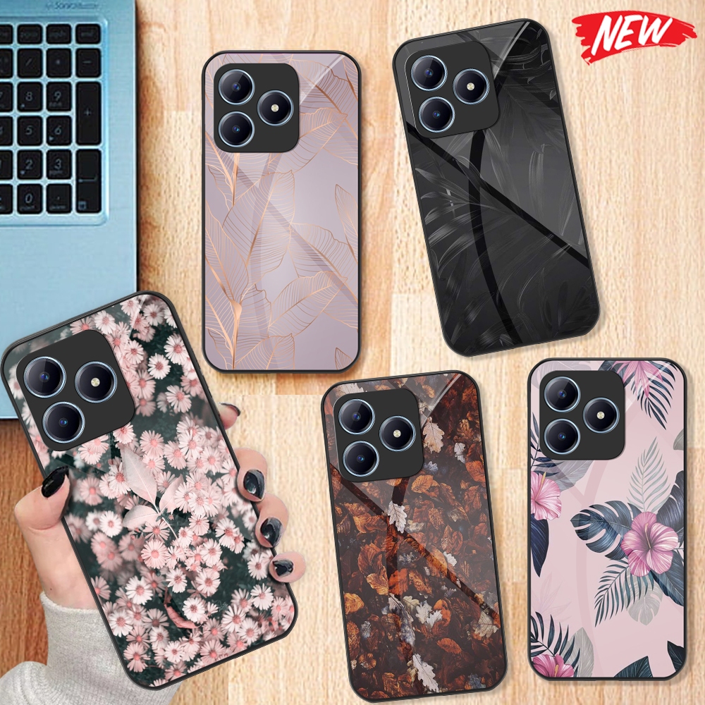 Softcase Glass Kaca Realme C63 Terbaru Daun [SF36] Casing Handphone Realme C63 Silikon Pelindung Hp