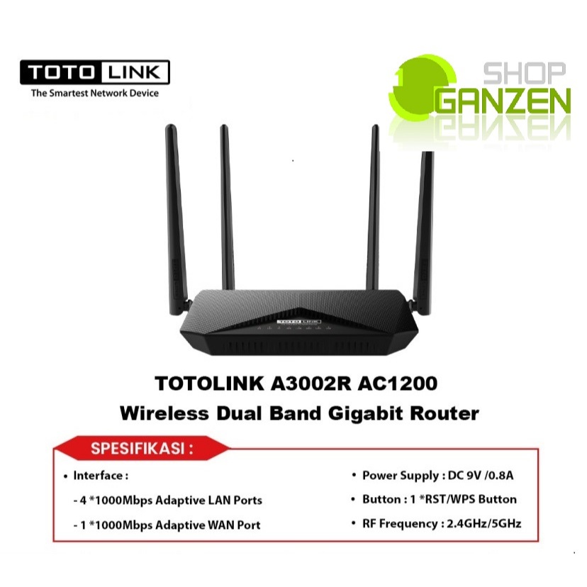 TOTOLINK A3002R - AC1200 WIRELESS DUALBAND GIGABYTE ROUTER