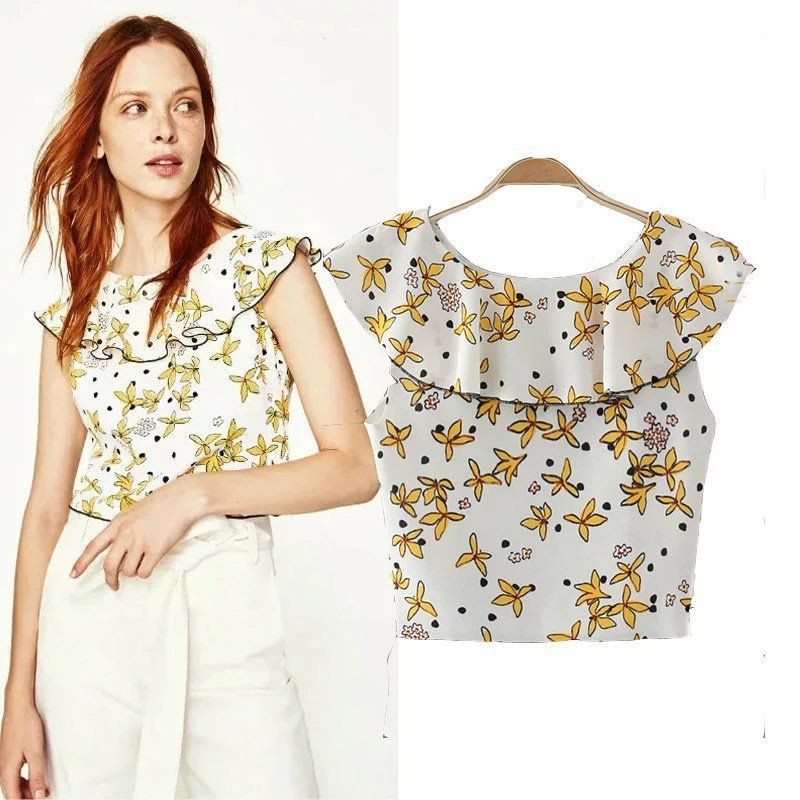 3818 - Atasan Putih kuning dengan motif bunga