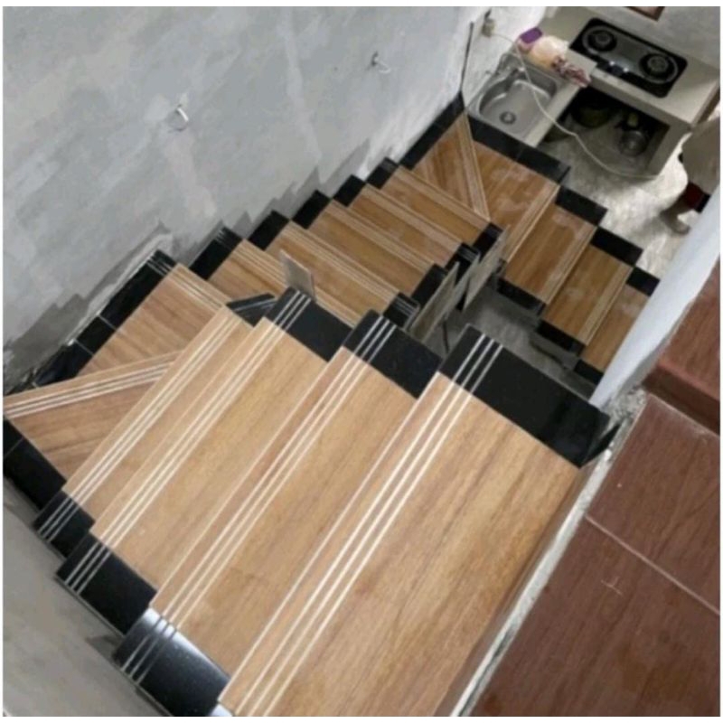 Granit keramik anak tangga motip kayu kombinasi size 30x70, 30x80, 30x90, 30x100, 30x120 stepnosing 