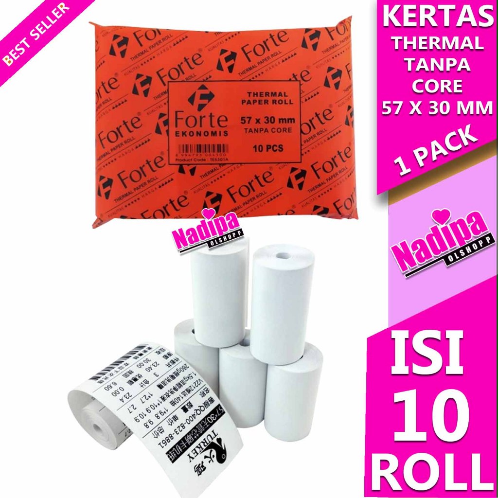 

KERTAS THERMAL TANPA CORE FORTE 57 x 30 mm 1 PACK ISI 10 ROLL nadipa olshopp